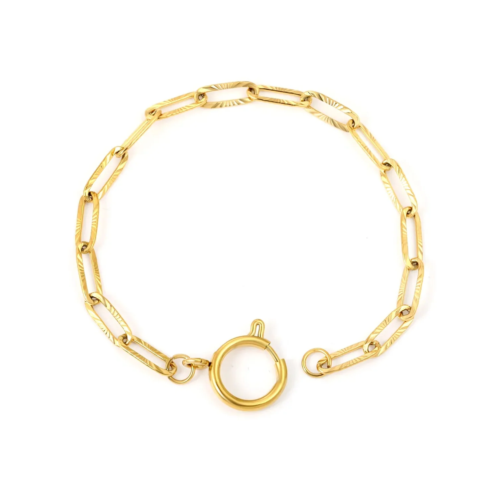 Stelluxe Stainless Steel Gold Color PVD Carpet Embossed Long Cross Chain Bracelet