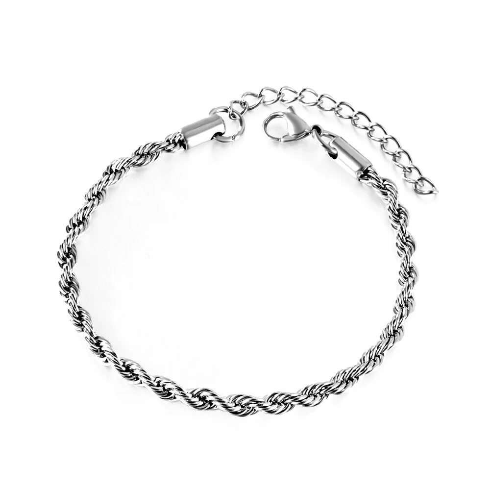 Stainless Steel Color PVD 3mm Twist Boho Rolo Chain Bracelet