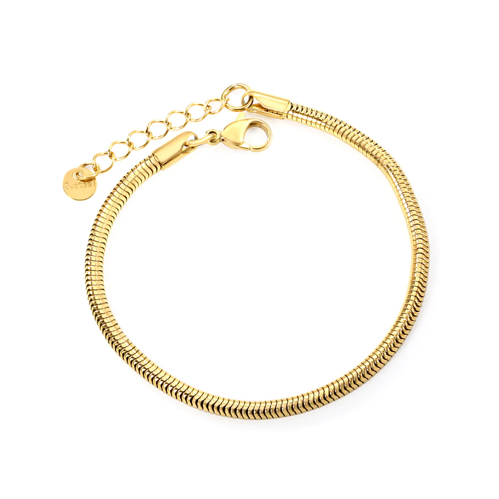 Stainless Steel Gold Color PVD Round Tail Plate Round Snake Bone Chain Bracelet