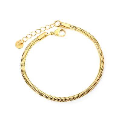 Stelluxe Stainless Steel Gold Color PVD Round Tail Plate Round Snake Bone Chain Bracelet