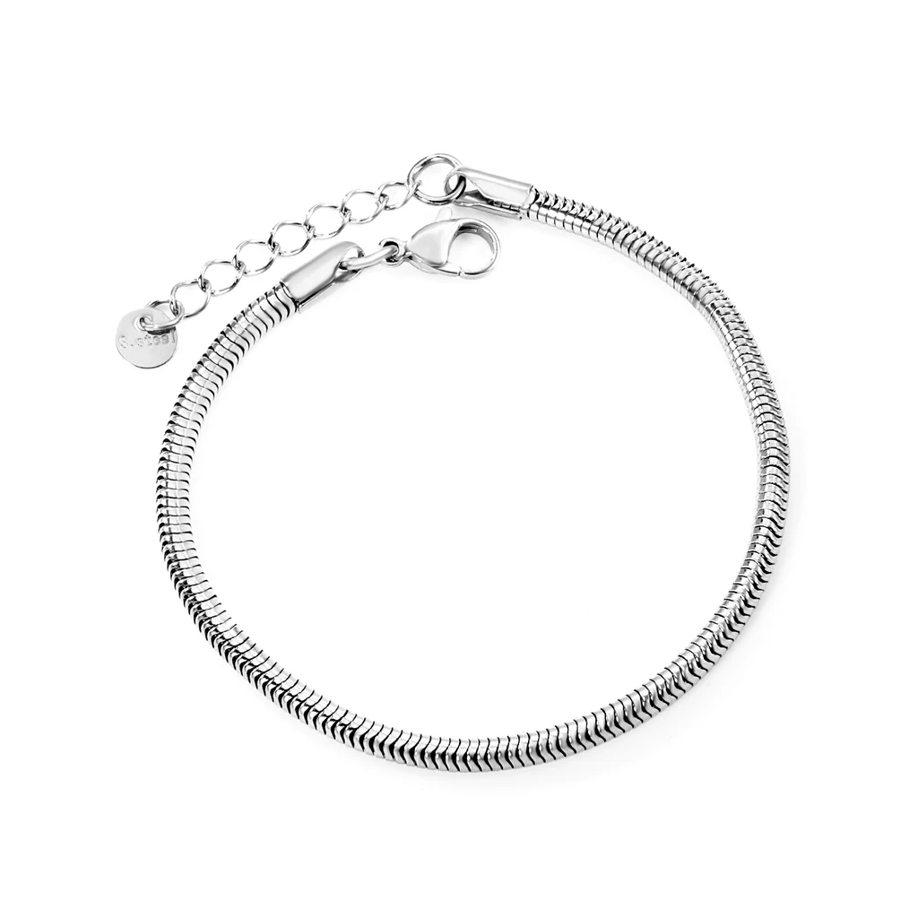 Stelluxe Stainless Steel Color PVD Round Snake Bone Chain Bracelet With Round Tail Plate