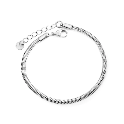 Stelluxe Stainless Steel Color PVD Round Snake Bone Chain Bracelet With Round Tail Plate