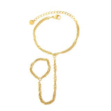 Stainless Steel Gold Color PVD Wave Chain Linked Finger Bracelet With Round Tail Tag