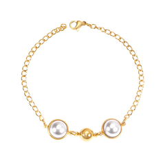 Tresoli Stainless Steel Gold Color PVD White Pearls And Beads Bracelet