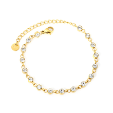 Load image into Gallery viewer, Stelluxe Stainless Steel Gold Color PVD Round Shaped Round Tail Brand Bracelet