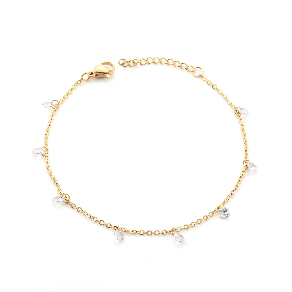 Stainless Steel Gold Color PVD Charm Round Crystal Zircon Pulseras Bracelet