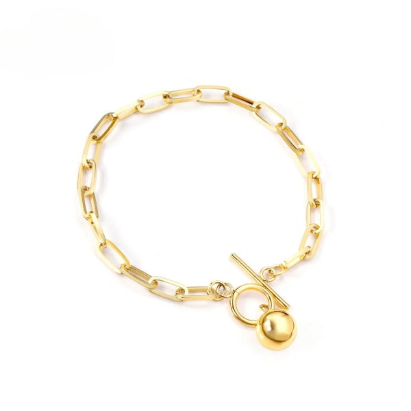 Stainless Steel Gold Color PVD Ball Pendant Toggle Clasp Bracelet