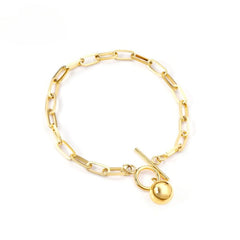 Stelluxe Stainless Steel Gold Color PVD Ball Pendant Toggle Clasp Bracelet