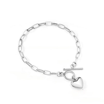 Stelluxe Stainless Steel Color PVD Heart Pendant Toggle Clasp Bracelet