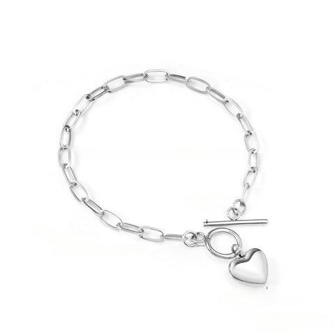 Stelluxe Stainless Steel Color PVD Heart Pendant Toggle Clasp Bracelet