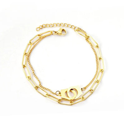 Tresoli Stainless Steel Gold Color PVD Vintage Multilayer Bracelet Bangle
