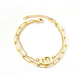 Tresoli Stainless Steel Gold Color PVD Vintage Multilayer Bracelet Bangle