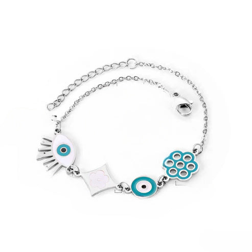 Stainless Steel Color PVD Blue Eye With Geometric Charm Punk Party Bracelet