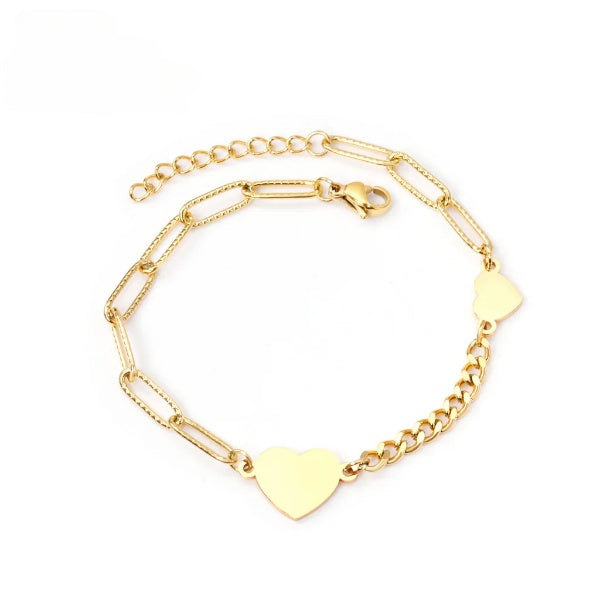 Stainless Steel Gold Color PVD Heart Shape Charms Bracelet