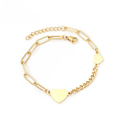 Stelluxe Stainless Steel Gold Color PVD Heart Shape Charms Bracelet