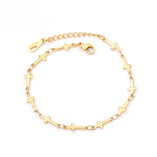 Stainless Steel Gold Color PVD Cross Charm Bracelet