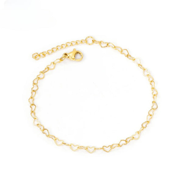 Stainless Steel Gold Color PVD Sweet Heart Shape Adjustable Bracelet With Extender