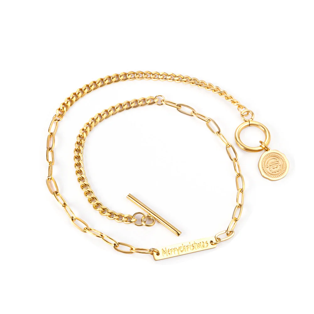 Stainless Steel Gold Color PVD Rectangular And Round Accessories Bracelet
