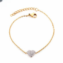Load image into Gallery viewer, Stelluxe Stainless Steel Gold Color PVD Trendy Cubic Zirconia Heart Shape Chain Bracelet