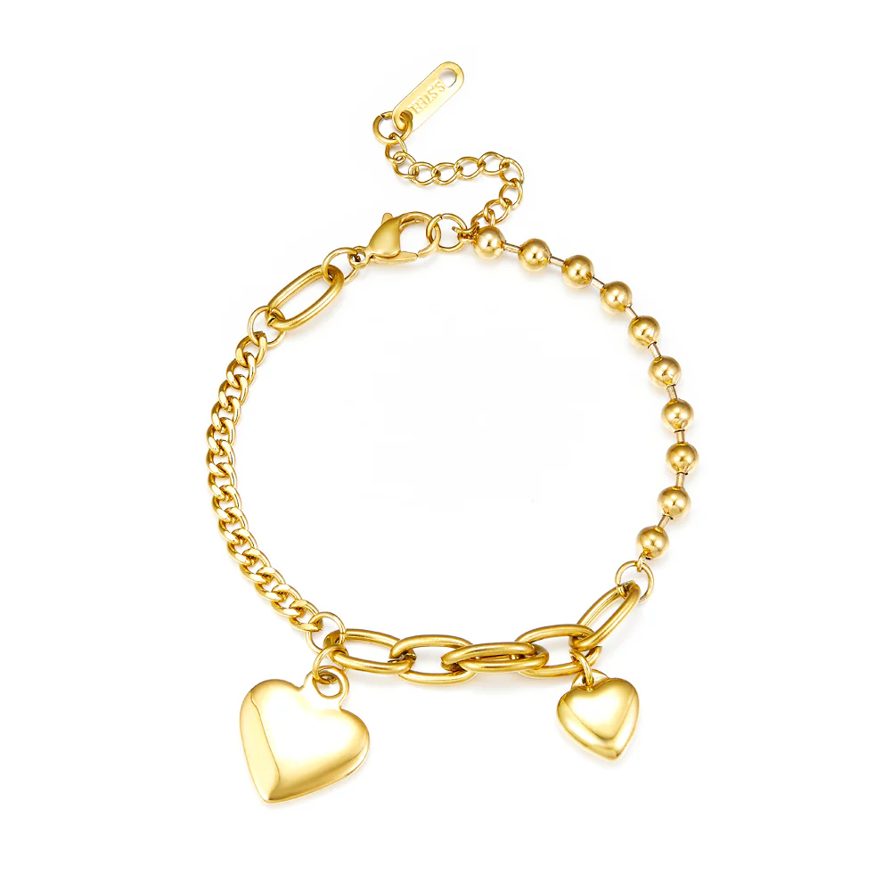 Stainless Steel Gold Color PVD Heart Shaped Bracelet