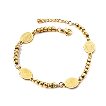 Load image into Gallery viewer, Tresoli Stainless Steel Gold Color PVD 4 Oval Portraits With 5 Beads Charm Bracelet