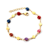 Tresoli Stainless Steel Gold Color PVD Mixed Color Sand Stones With Peach Blossom Pendant Bracelet