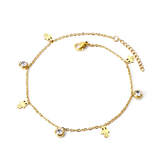 Tresoli Stainless Steel Gold Color PVD 4 Palms With 3 Round Diamonds Charm Bracelet