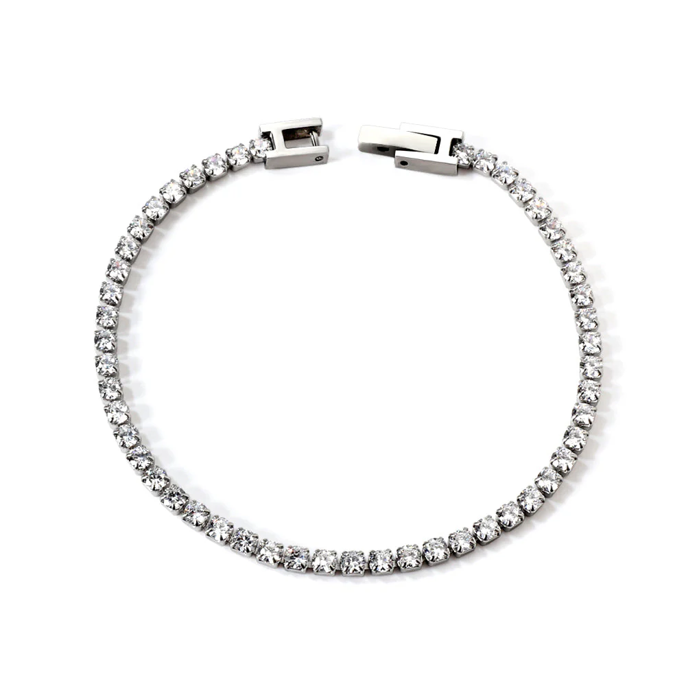 Stainless Steel Color PVD White Diamonds 4 Claw Round Diamonds Bracelet