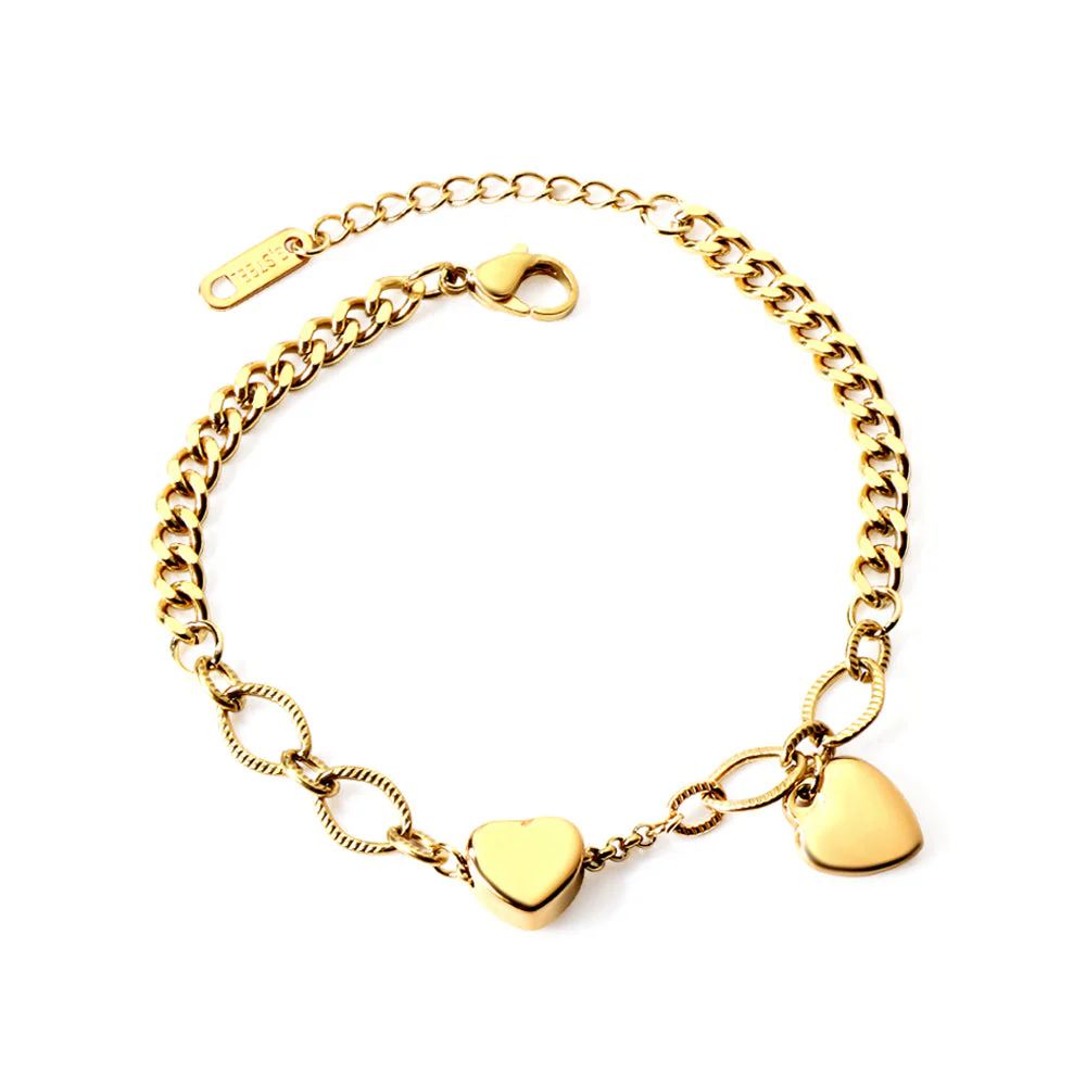 Stainless Steel Gold Color PVD Double Heart Shaped Bracelet