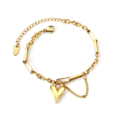 Stelluxe Stainless Steel Gold Color PVD Long Heart Accessory Bracelet