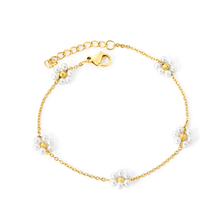 Load image into Gallery viewer, Stelluxe Stainless Steel Gold Color PVD Bead And Pearl Bracelet