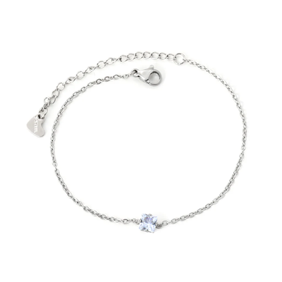 Stelluxe Stainless Steel Color PVD Square White Diamond Heart Tag Bracelet