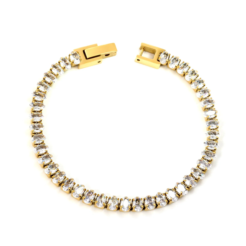 Stainless Steel Gold Color PVD White Zirconium Clasp Bracelet
