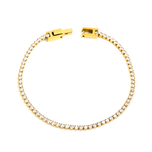 Load image into Gallery viewer, Stelluxe Stainless Steel Gold Color PVD 2mm Round White Zirconia Clasp Bracelet