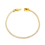 Stelluxe Stainless Steel Gold Color PVD 2mm Round White Zirconia Clasp Bracelet