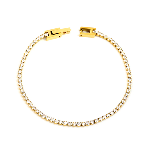 Stelluxe Stainless Steel Gold Color PVD 2mm Round White Zirconia Clasp Bracelet