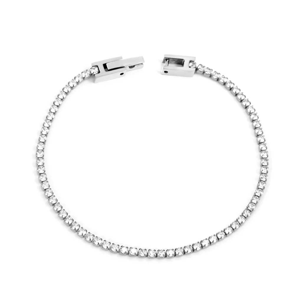 Stelluxe Stainless Steel Color PVD 2mm Round White Zirconia Clasp Bracelet