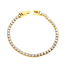 Load image into Gallery viewer, Stelluxe Stainless Steel Gold Color PVD Round White Zirconia Clasp Bracelet