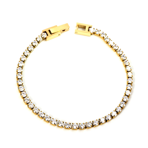 Stelluxe Stainless Steel Gold Color PVD Round White Zirconia Clasp Bracelet