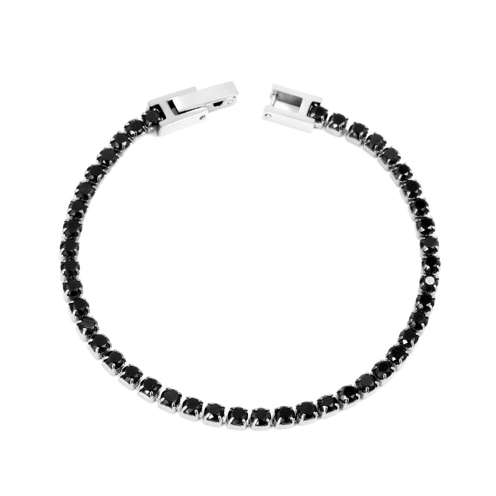 Stelluxe Stainless Steel Color PVD Round Black Crystal Clasp Bracelet