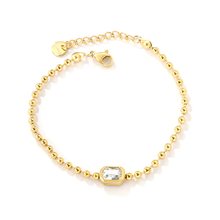 Load image into Gallery viewer, Stelluxe Stainless Steel Gold Color PVD Rectangular White Cubic Zirconia Bead Chain Round Pendant Bracelet