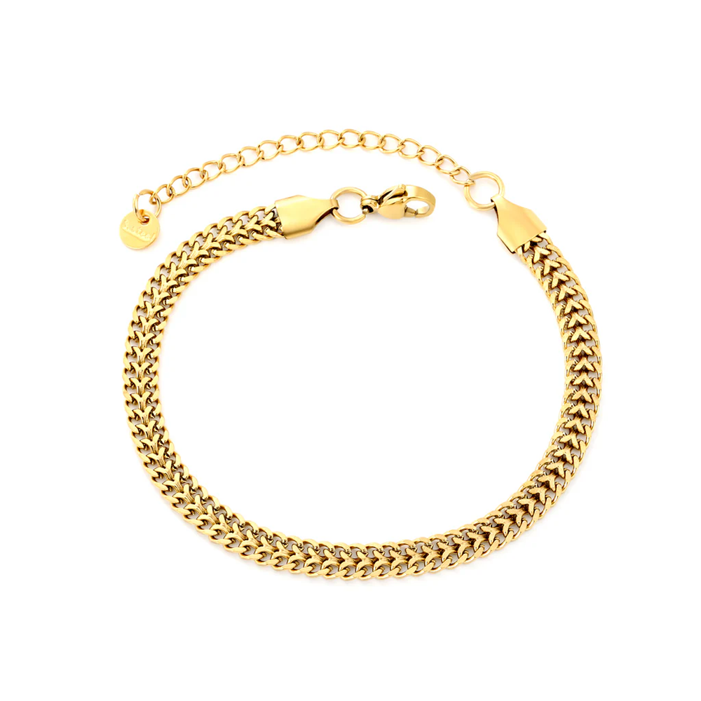Stainless Steel Gold Color PVD Double Strand Chain Bracelet