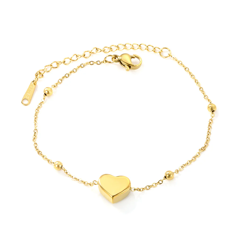 Stainless Steel Gold Color PVD Three Dimensionsl Heart With Beads Bracelet
