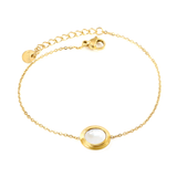 Stelluxe Stainless Steel Round Plague Gold Color PVD Steps Oval With White Shell Bracelet With 0.3 Cross Chain