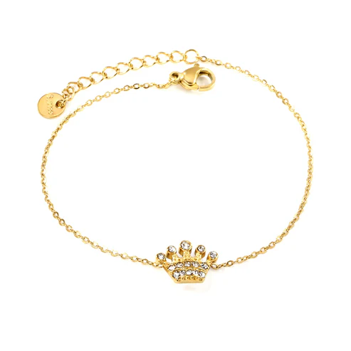 Stainless Steel Gold Color PVD Crown Sticky White Zirconium Circle Bracelet