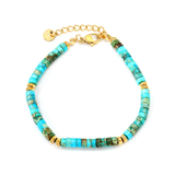 Tresoli Stainless Steel Gold Color PVD Cylindrical Indian Agate Stone Round Flat Gold Beads Bracelet