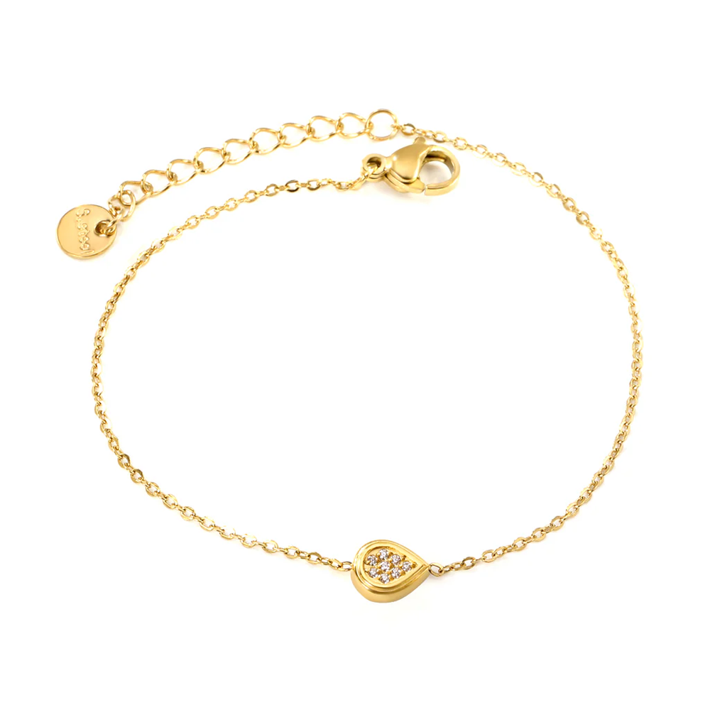 Stainless Steel Round Tail Plague Gold Color PVD Convex Teardrop CNC Zirconium 0.3 Cross Bracelet