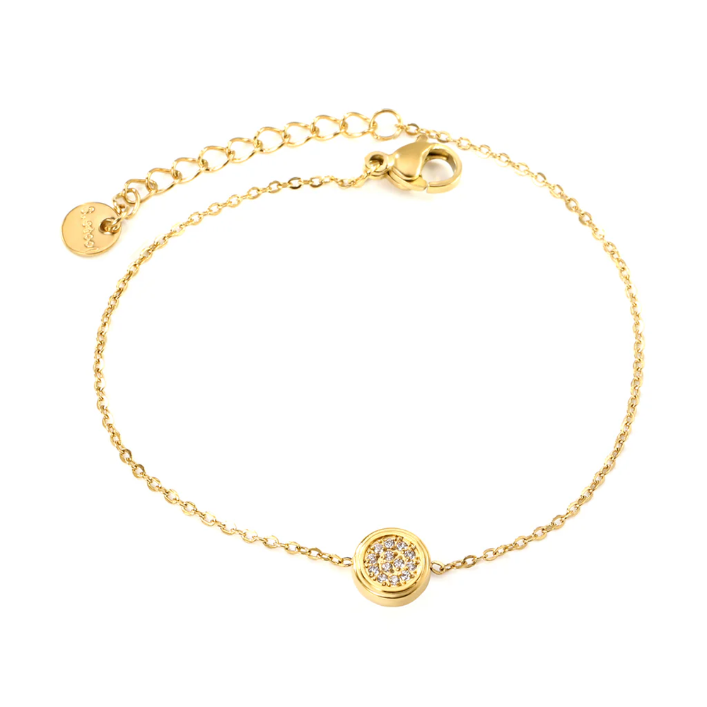 Stainless Steel Round Tail Plague Gold Color PVD Convex Round CNC Zirconium 0.3 Cross Bracelet
