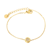 Stelluxe Stainless Steel Round Tail Plague Gold Color PVD Convex Round CNC Zirconium 0.3 Cross Bracelet