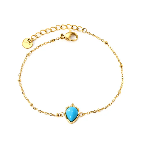 Stainless Steel Gold Color PVD Teardrop Bluestone Bracelet
